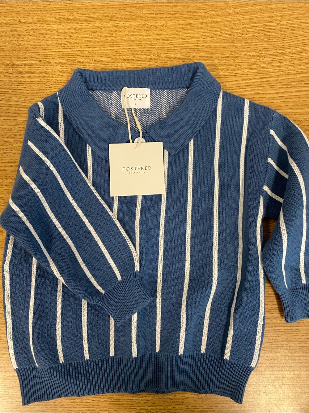 Oster Blue and White Vertical-Stripe Polo Sweater